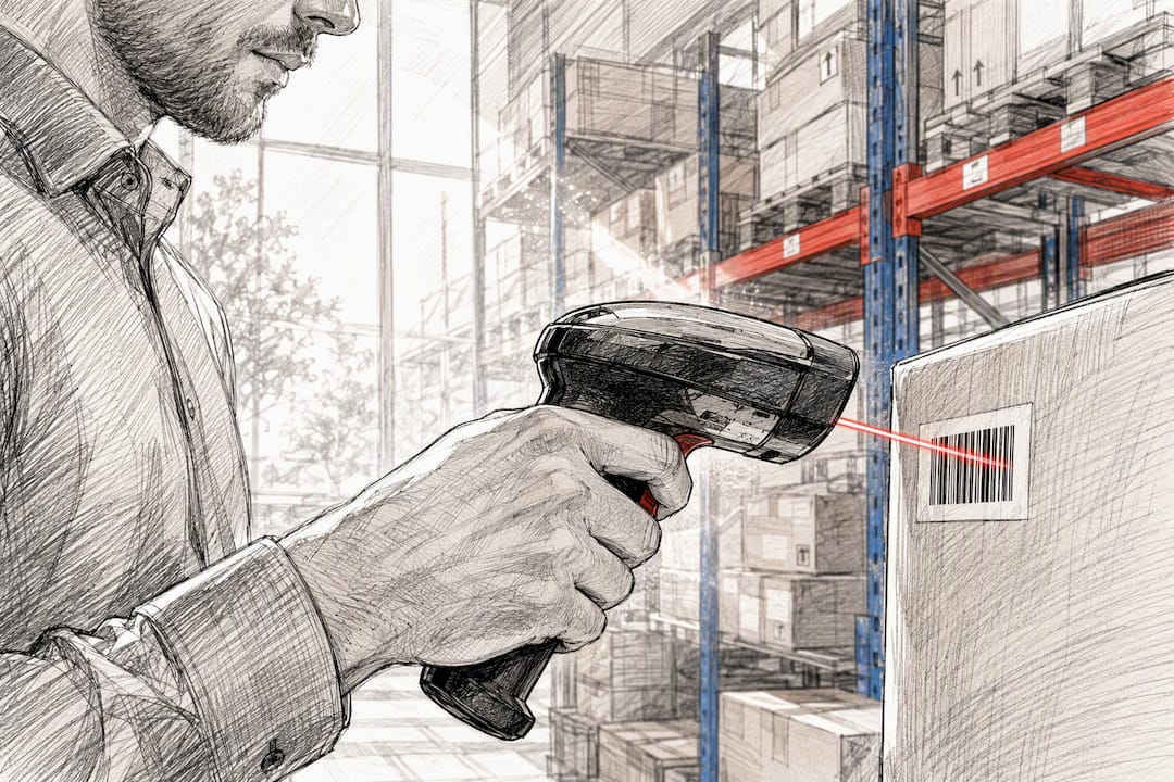 Hands scanning product for inventory update