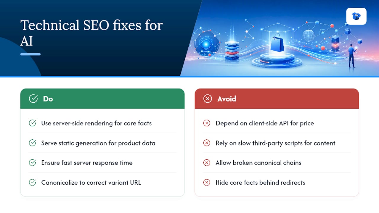 Fundamentos del SEO técnico que afectan a la legibilidad para la IA — diagrama general