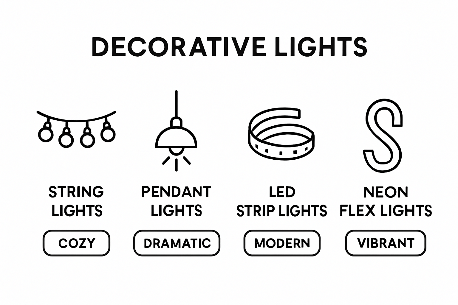 Infographic comparing four types of decorative lights
