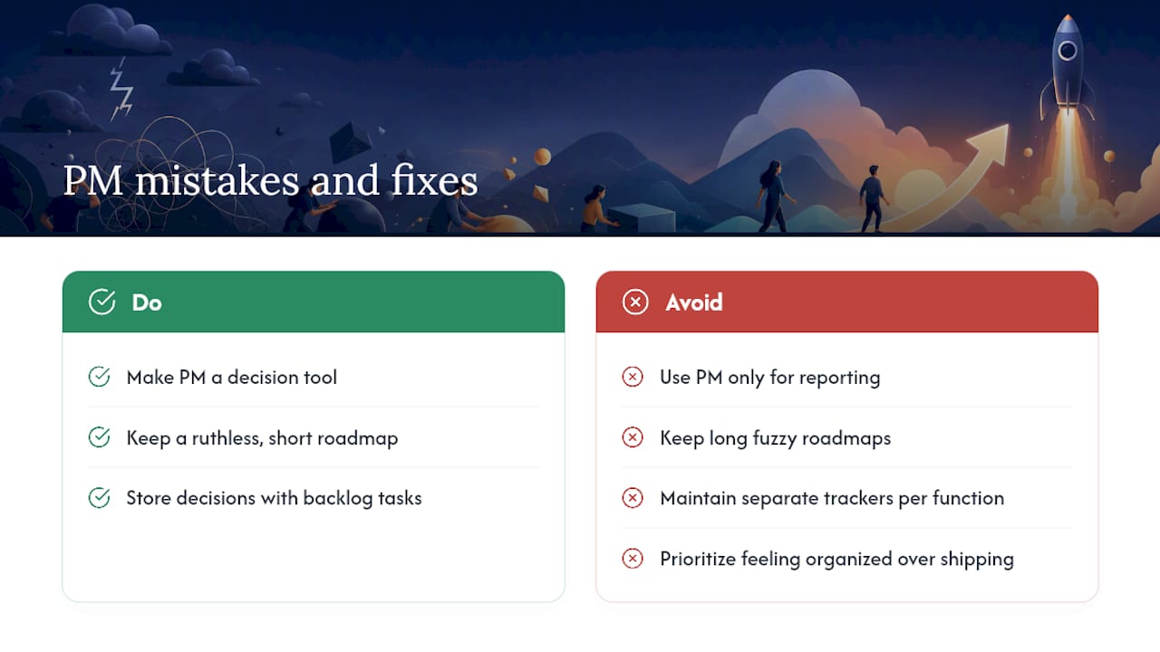 What founders actually get wrong about project management — overview diagram