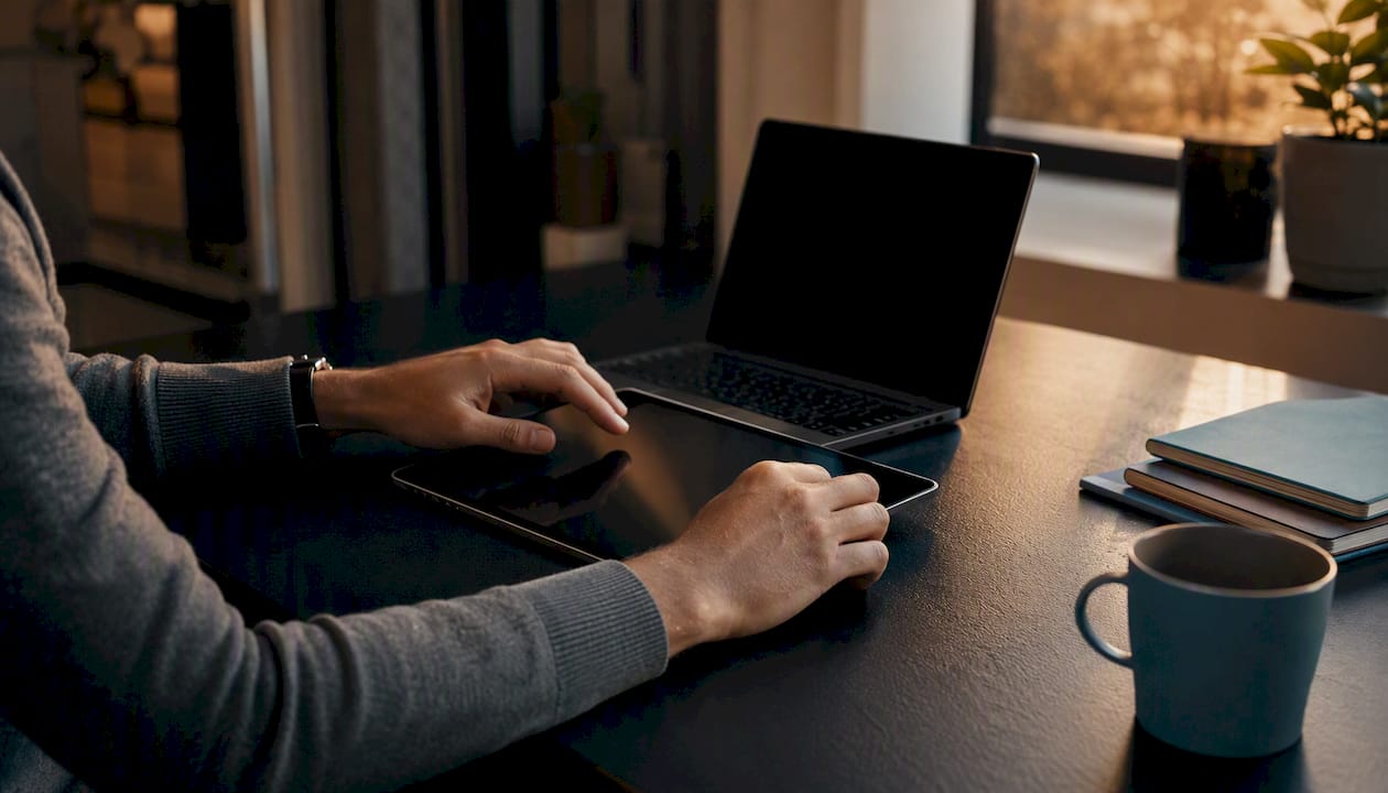 Hands plugging USB drive into laptop