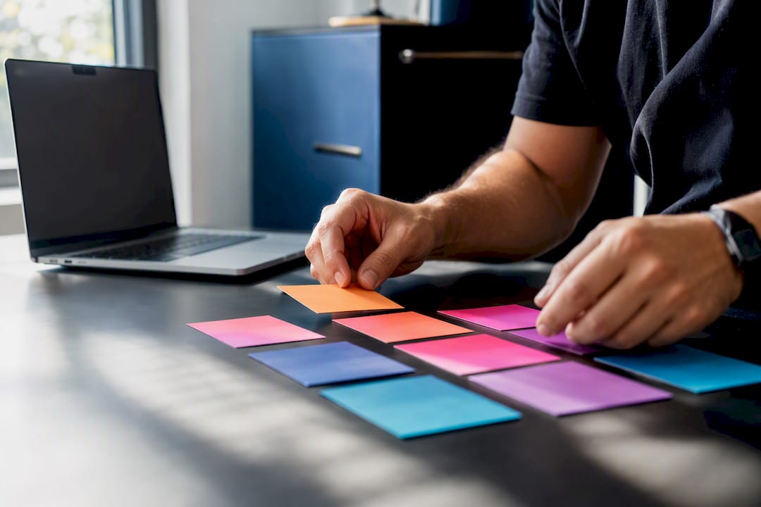 Hands sorting archival file folders