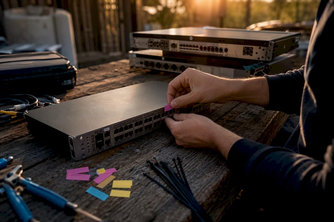 Hands tagging network hardware components