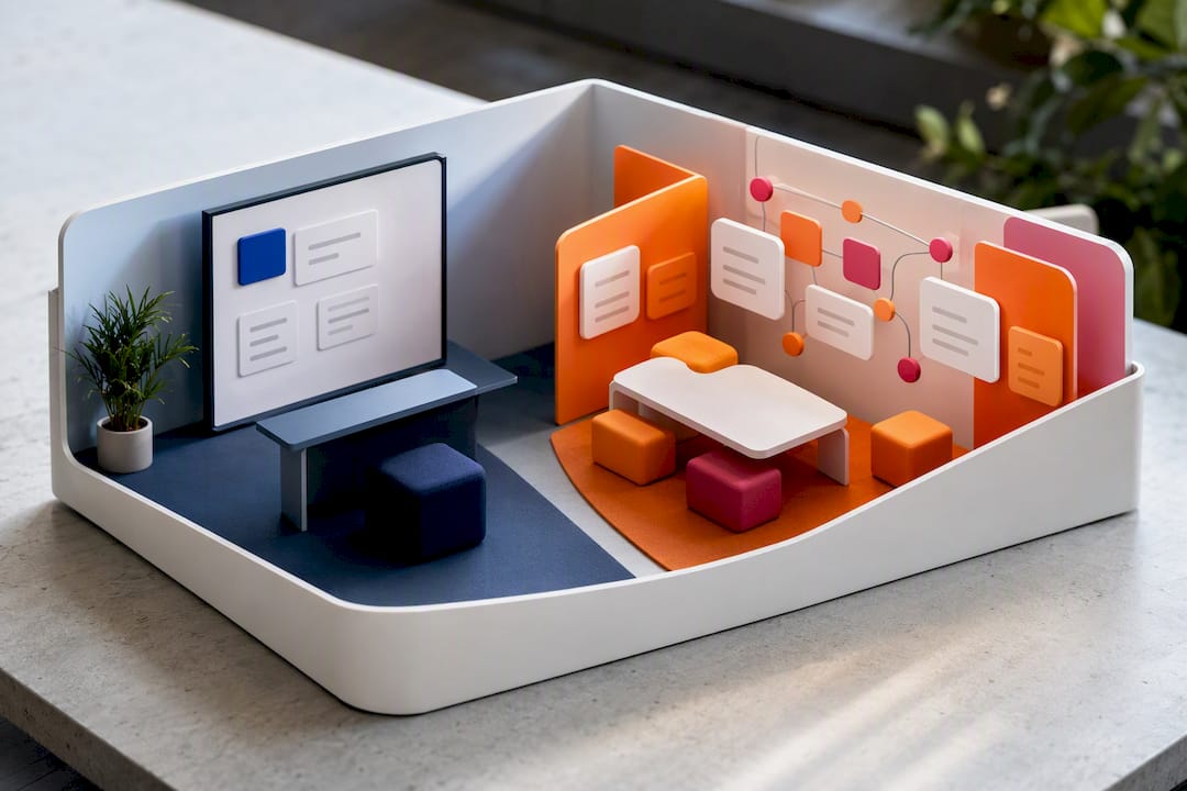 Illustration of quiet and shared workspace zones