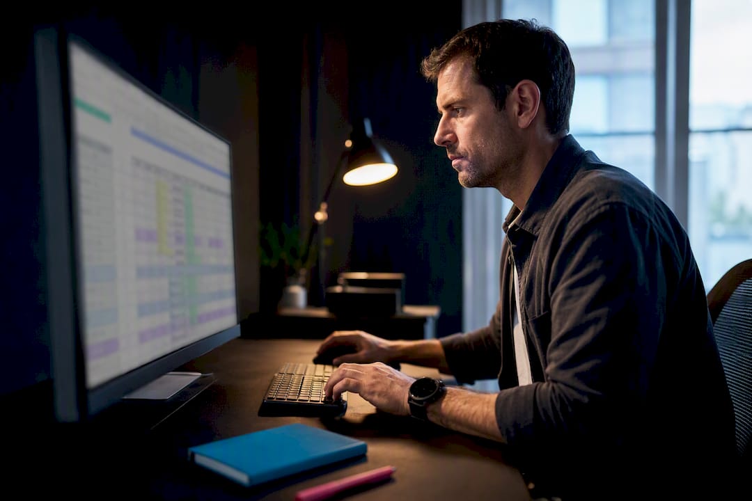 Project manager updating spreadsheet tracker