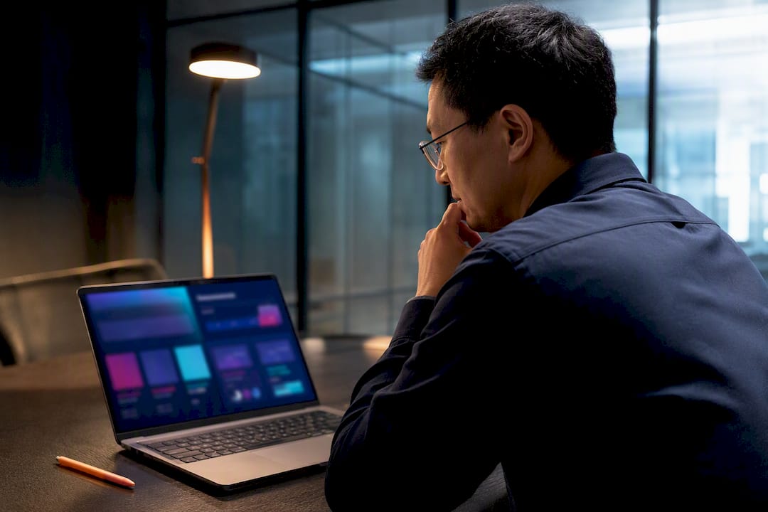 Manager reviewing a project status dashboard