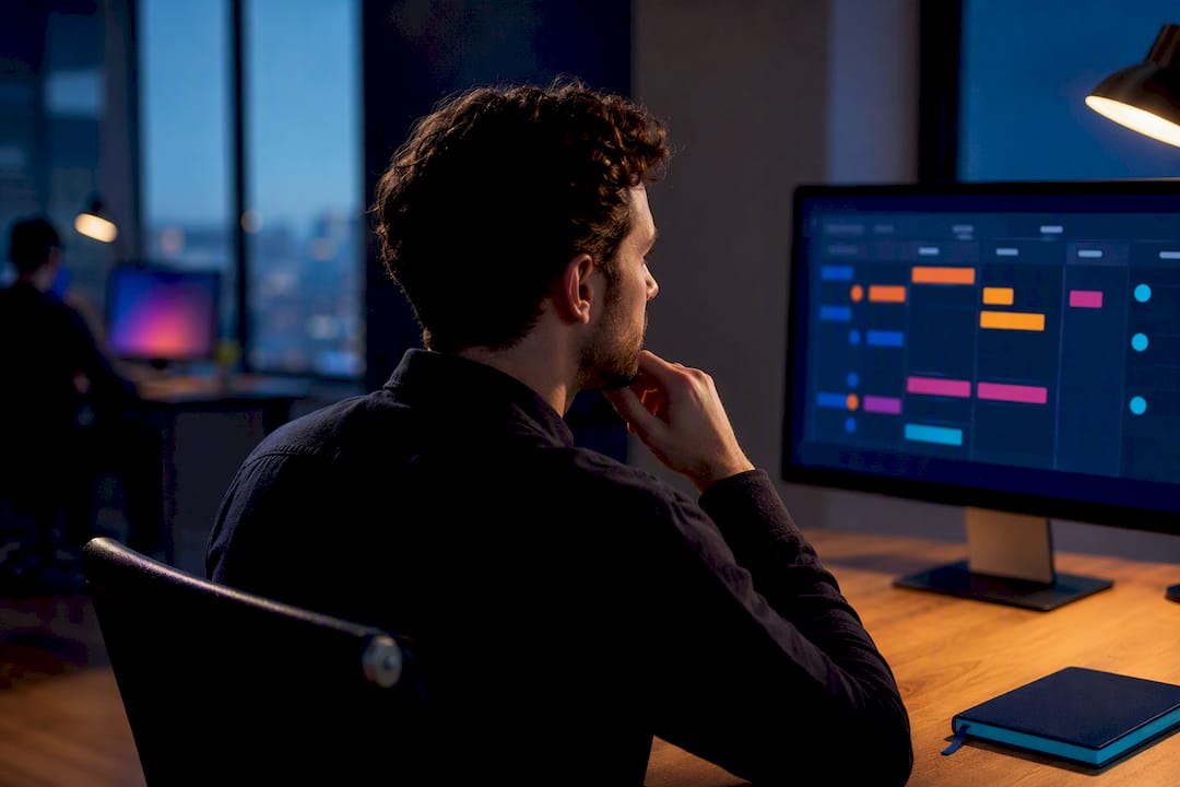 Project manager reviewing remote task board