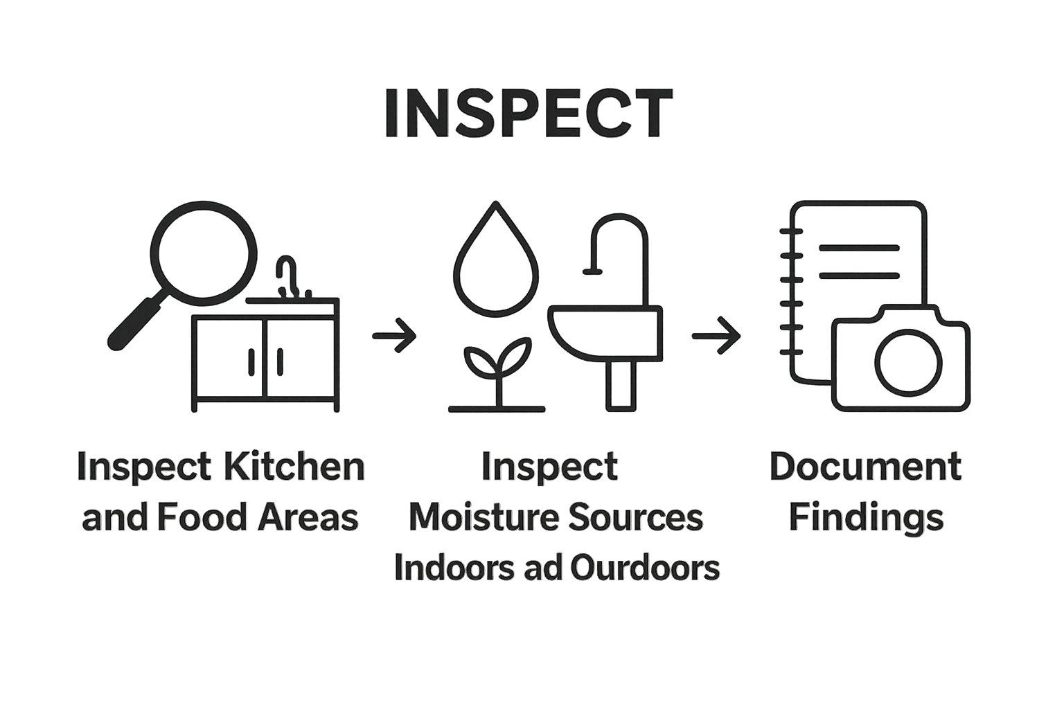 Infographic illustrating three basic steps: inspect, track, document ant activity