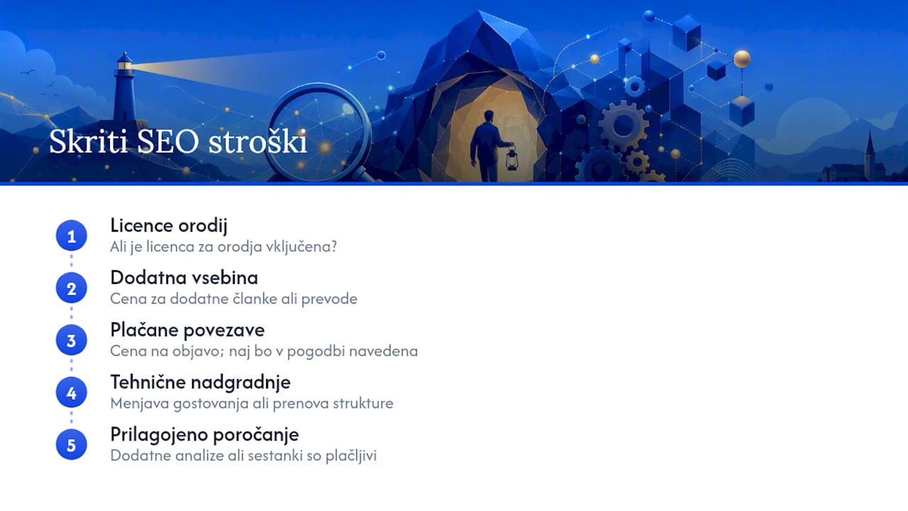 Pet skritih kategorij stroškov SEO storitev