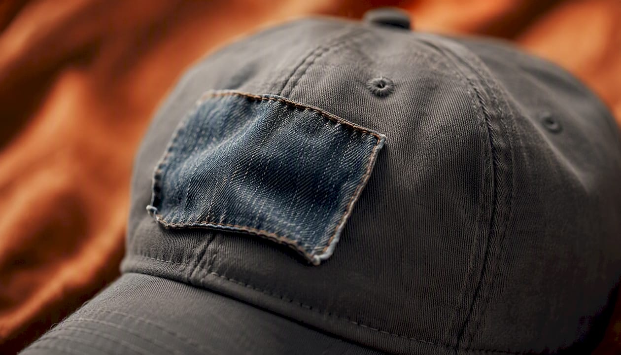 Dad hat with puckered patch edges