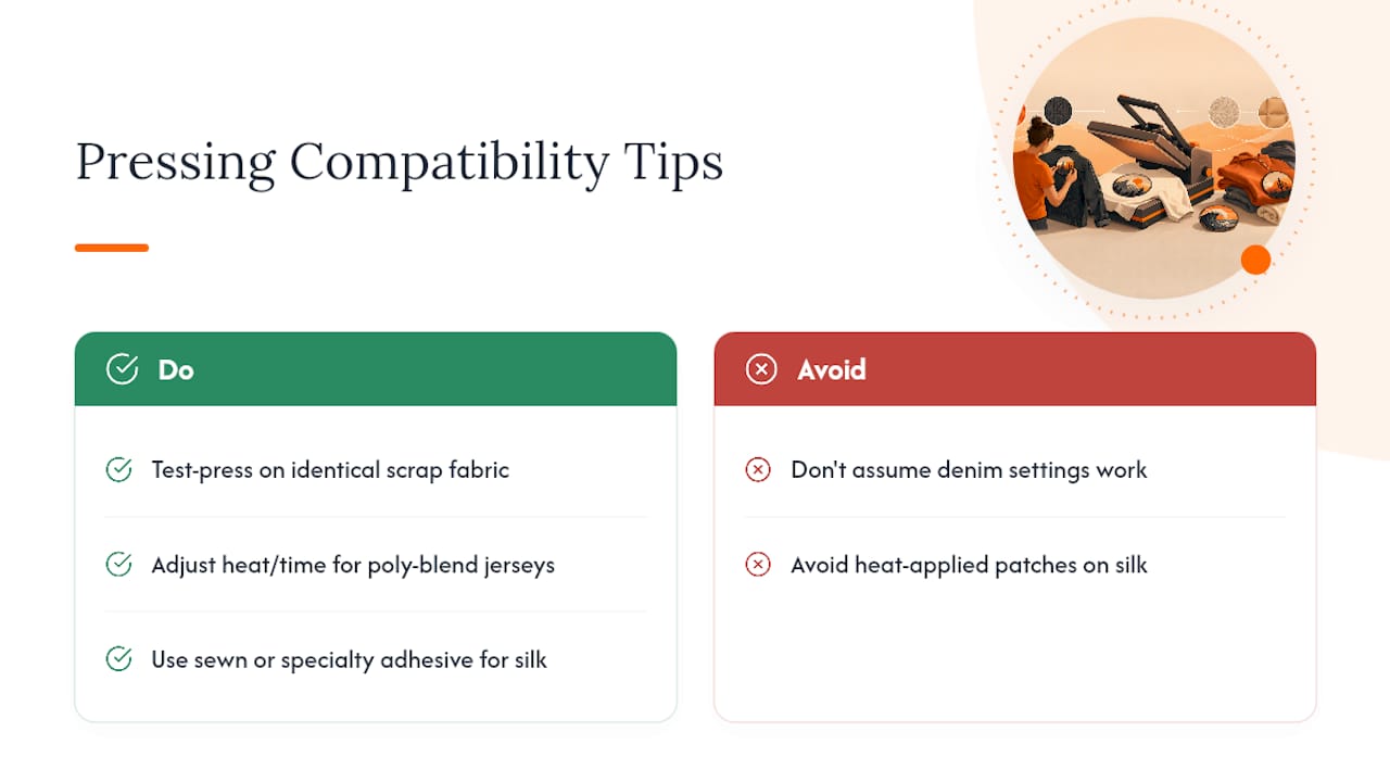 Diagram of fabric and patch material bonding compatibility