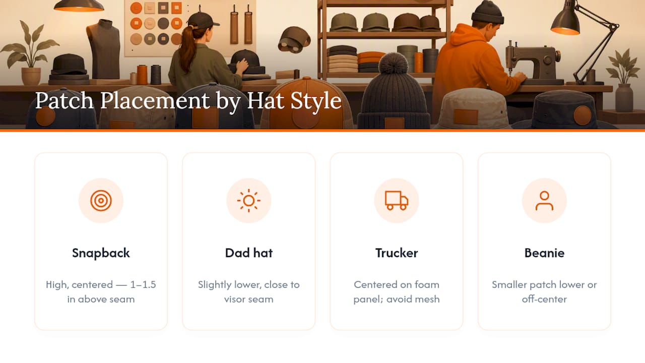 Diagram comparing patch placement on different hat styles
