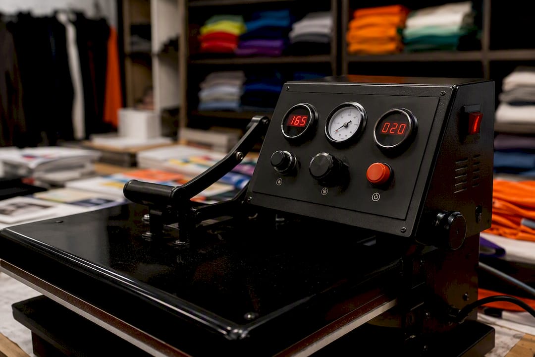 Heat press control panel with temperature and pressure dials
