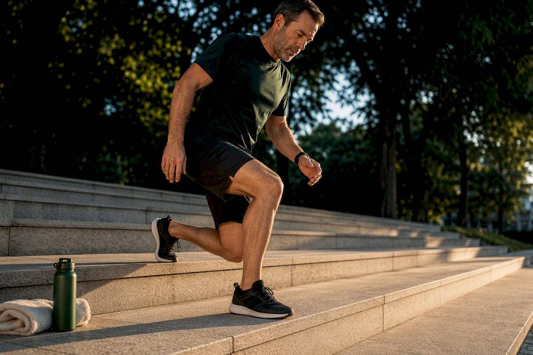 Active adult exercising with knee focus