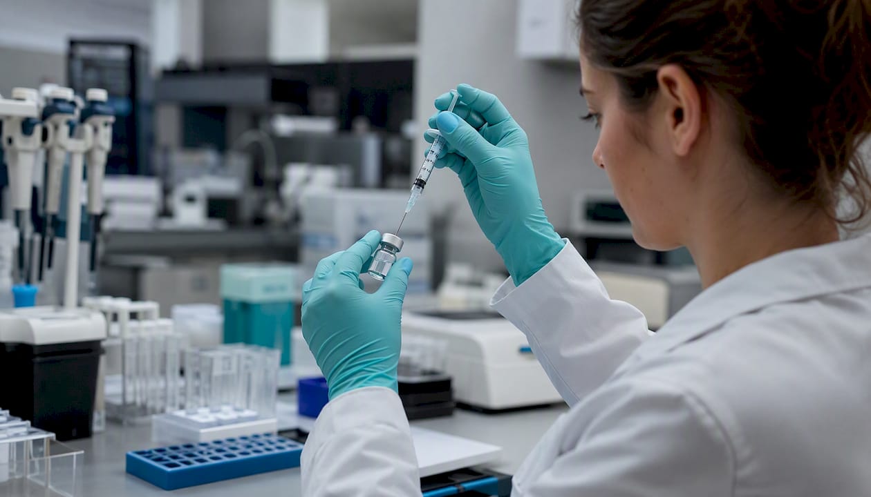 Drawing peptide into syringe for rodent study