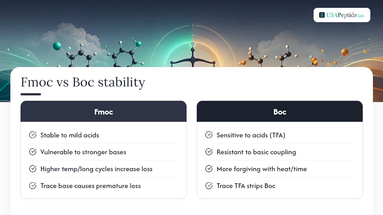 Diagram comparing Fmoc and Boc group stability