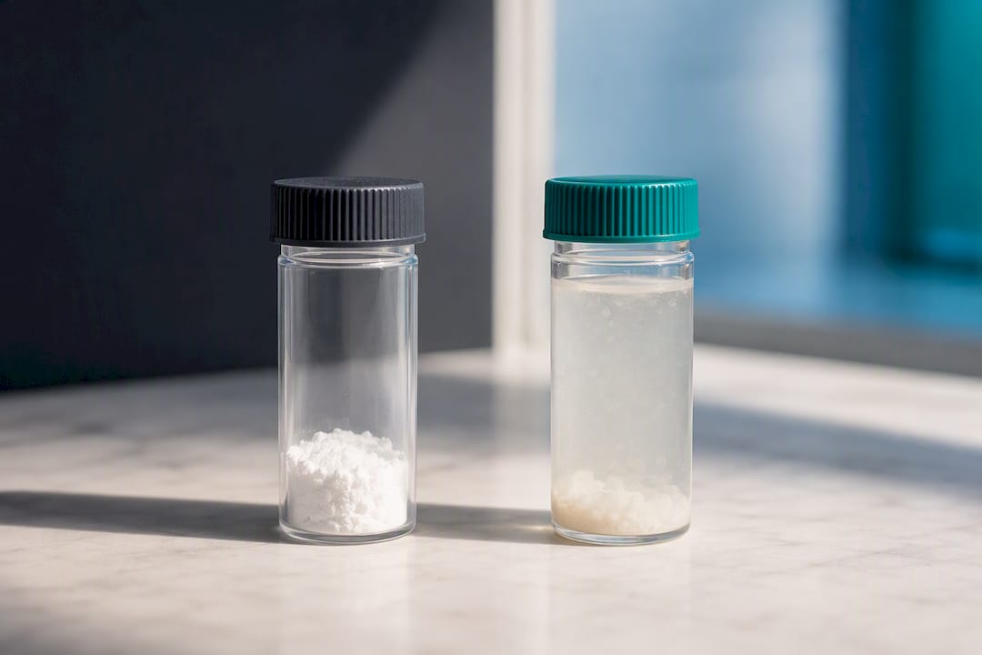 Untouched peptide aliquot beside cloudy stock