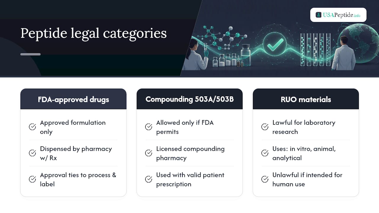 Three legal categories for peptide materials
