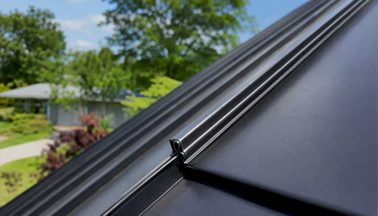 Close up of standing-seam metal roof seam