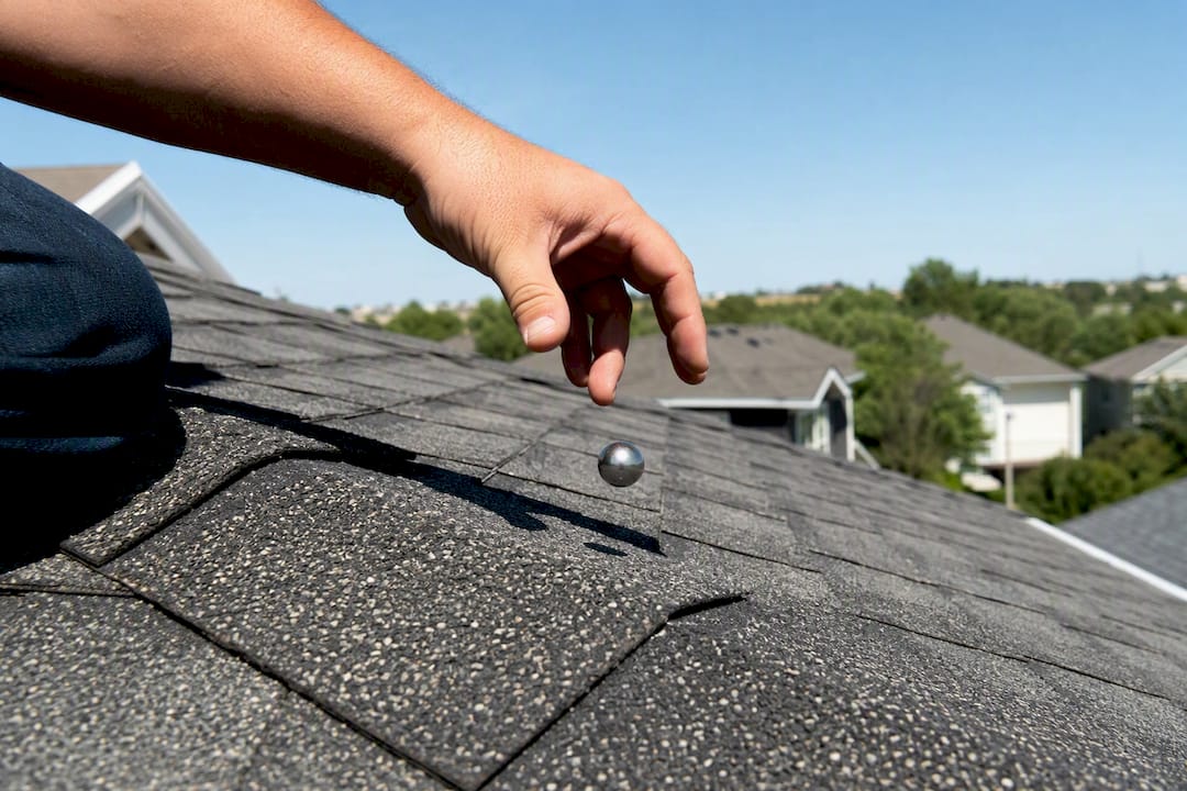 Hail impact test on polymer shingle