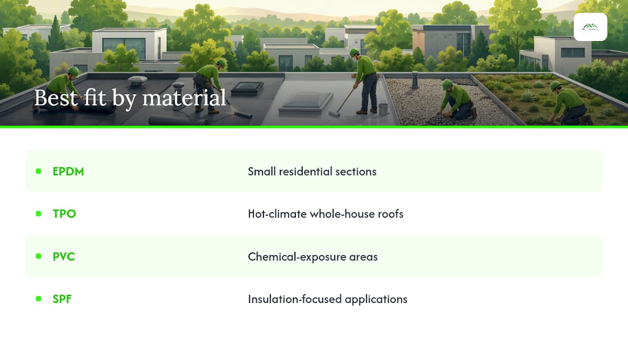 Comparison of four flat roofing materials
