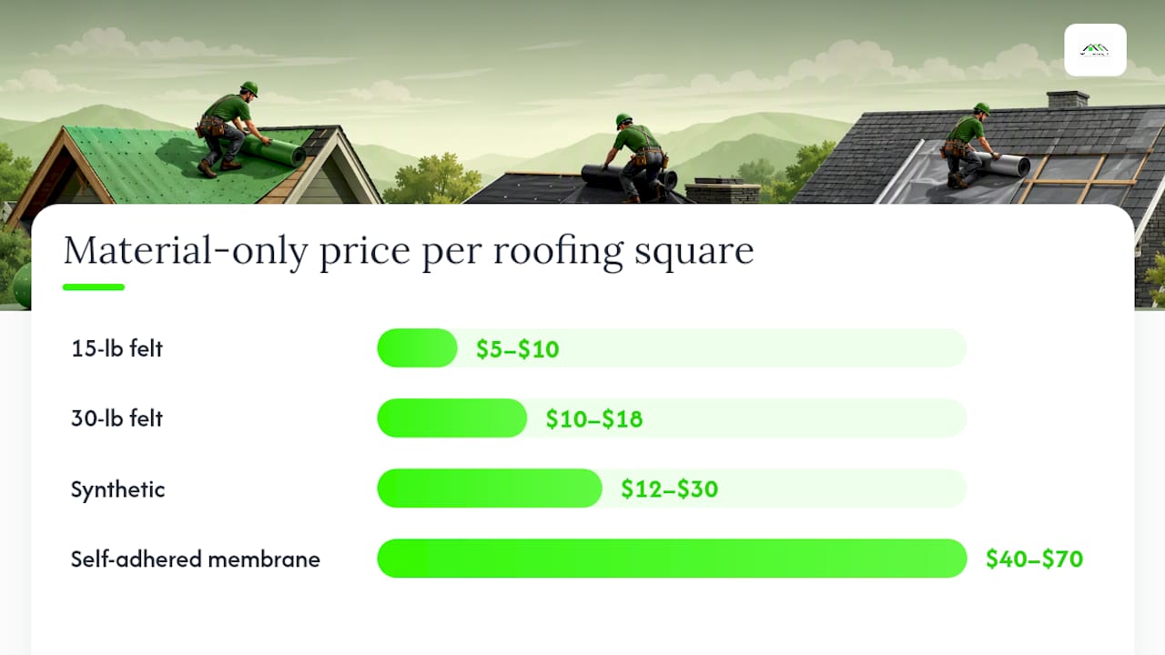 Roof underlayment material cost comparison