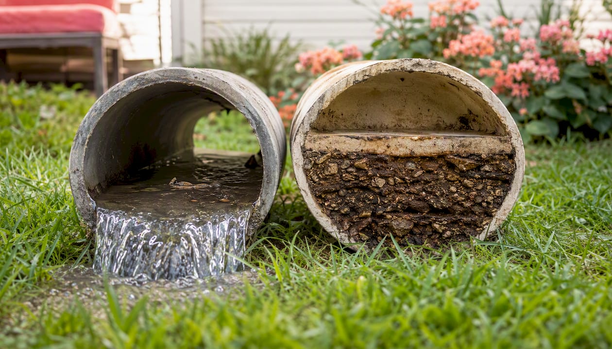 Cross-sections of sewer and septic pipes