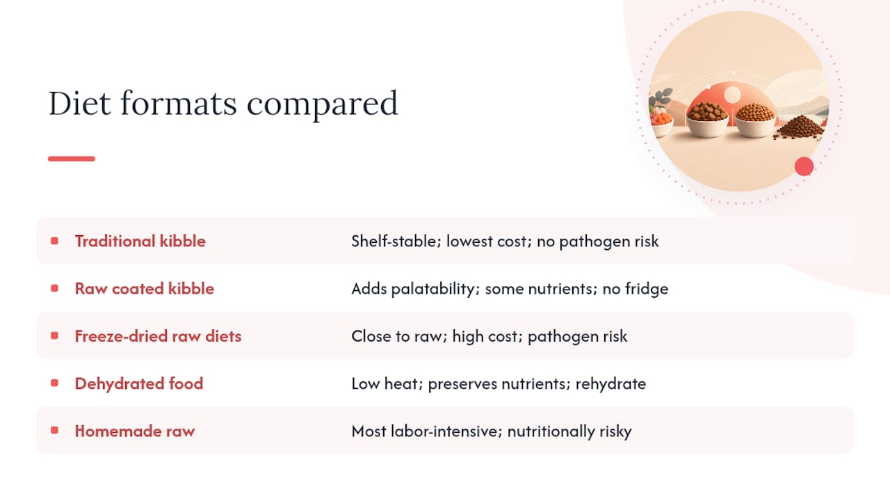 Comparison chart of dog food diet types