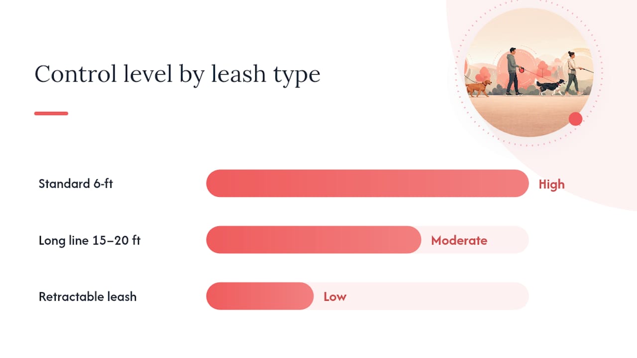 Diagram comparing leash types by control, freedom, and risk