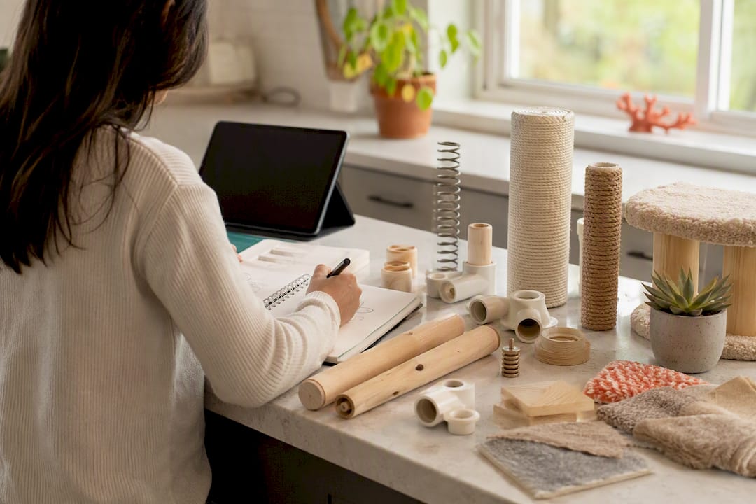 Cat tree material samples and research setup