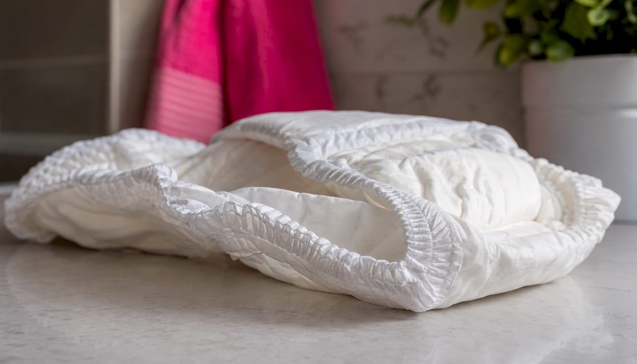 Close-up of leg guards and absorbent core in incontinence underwear