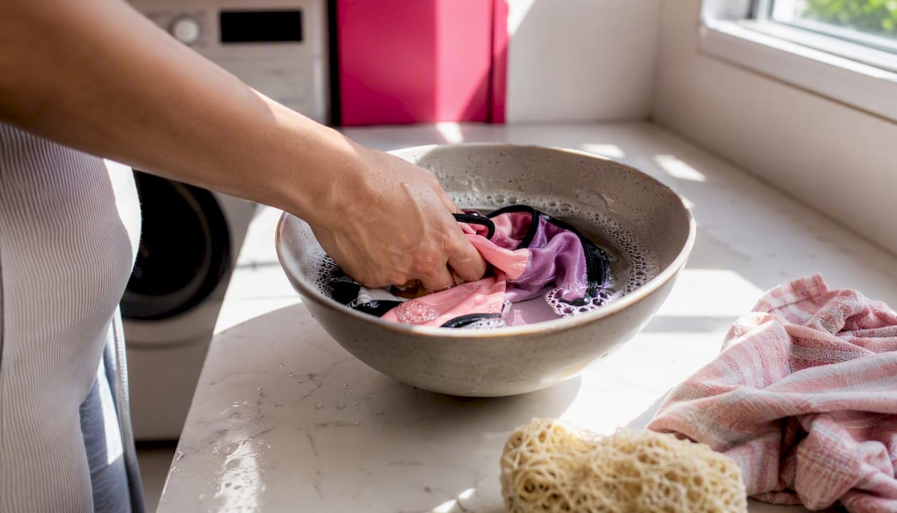 Hand soaking period underwear in enzyme solution