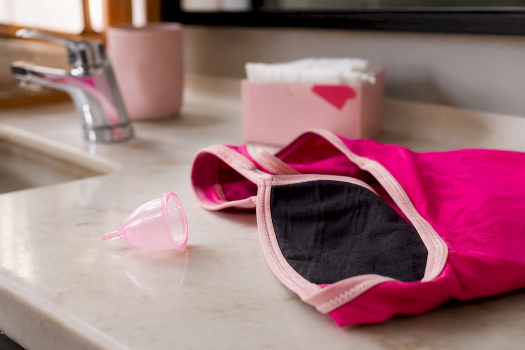 Period underwear paired with backup protection items