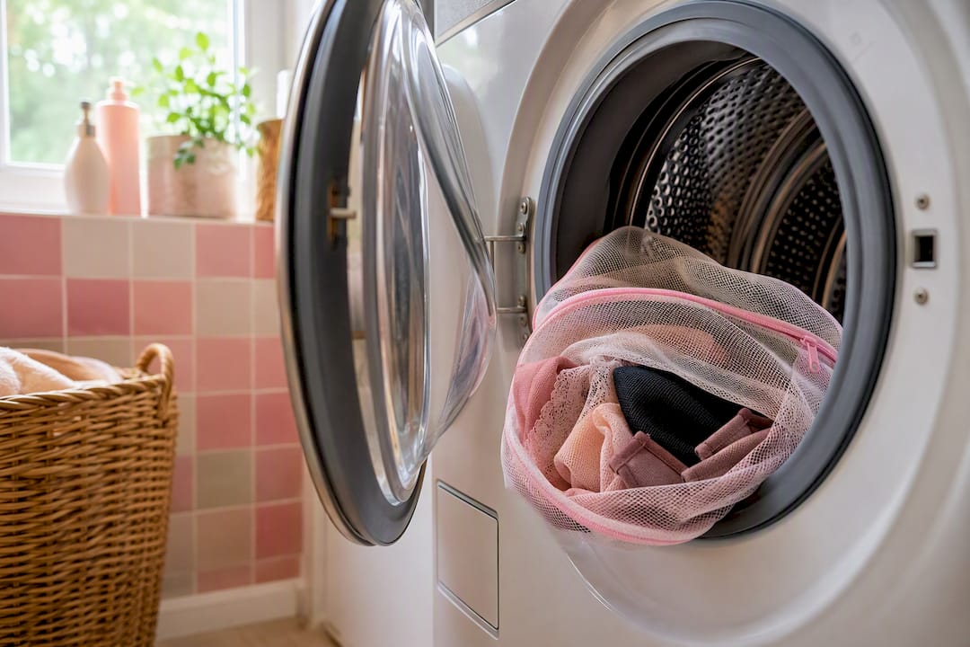 Mesh bag with period underwear in washing machine