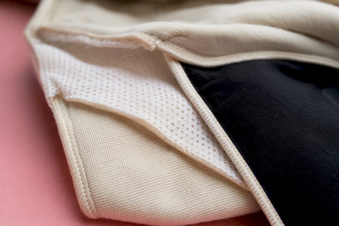 Close-up layered breathable period underwear fabric