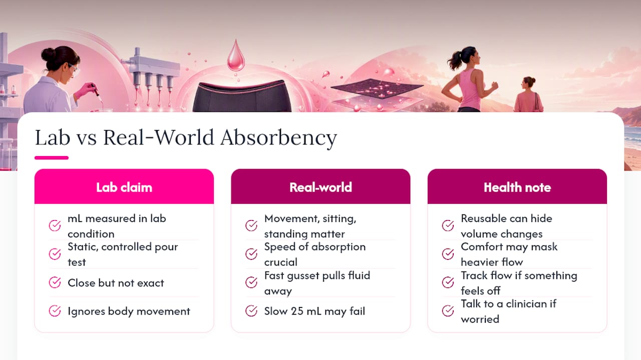 Comparison diagram of lab vs real-world absorbency