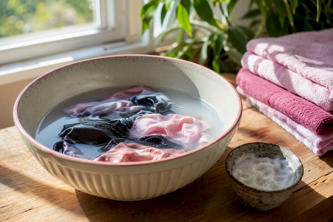 Soaking fabric in white vinegar and baking soda paste