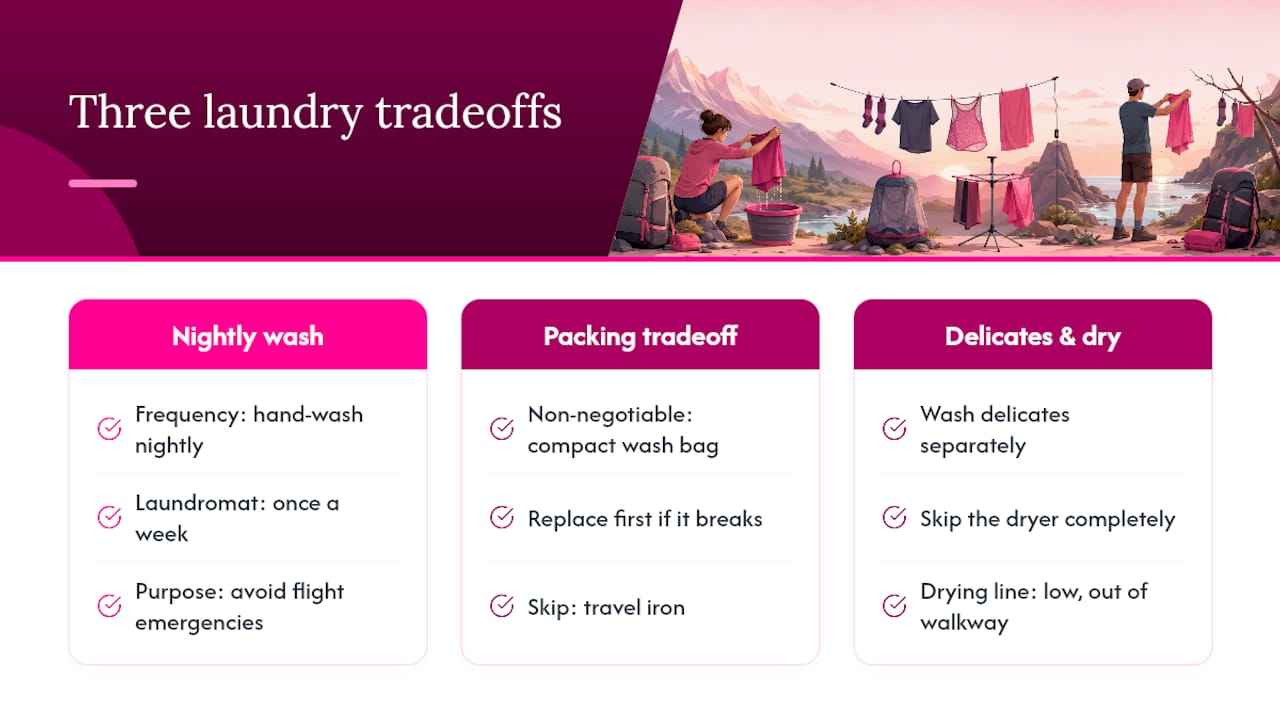 Diagram of travel laundry tradeoffs and strategies