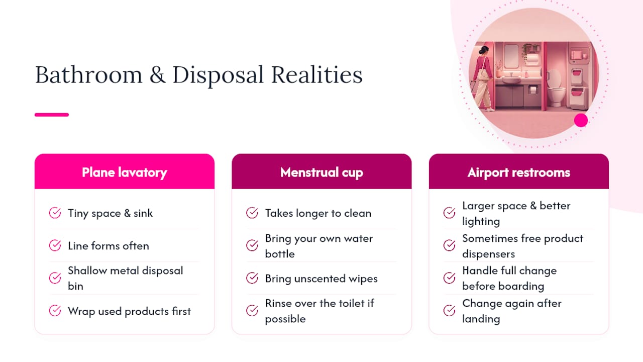 Bathroom and Disposal Realities in Airports and on Planes — overview diagram