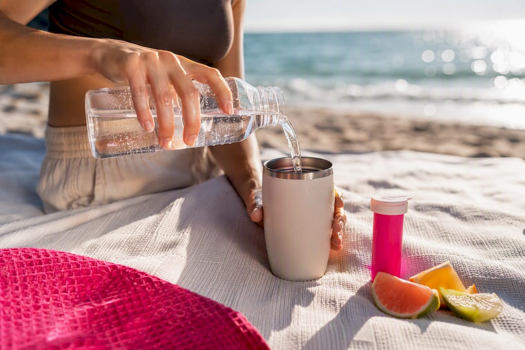Water and electrolytes prepared at beach