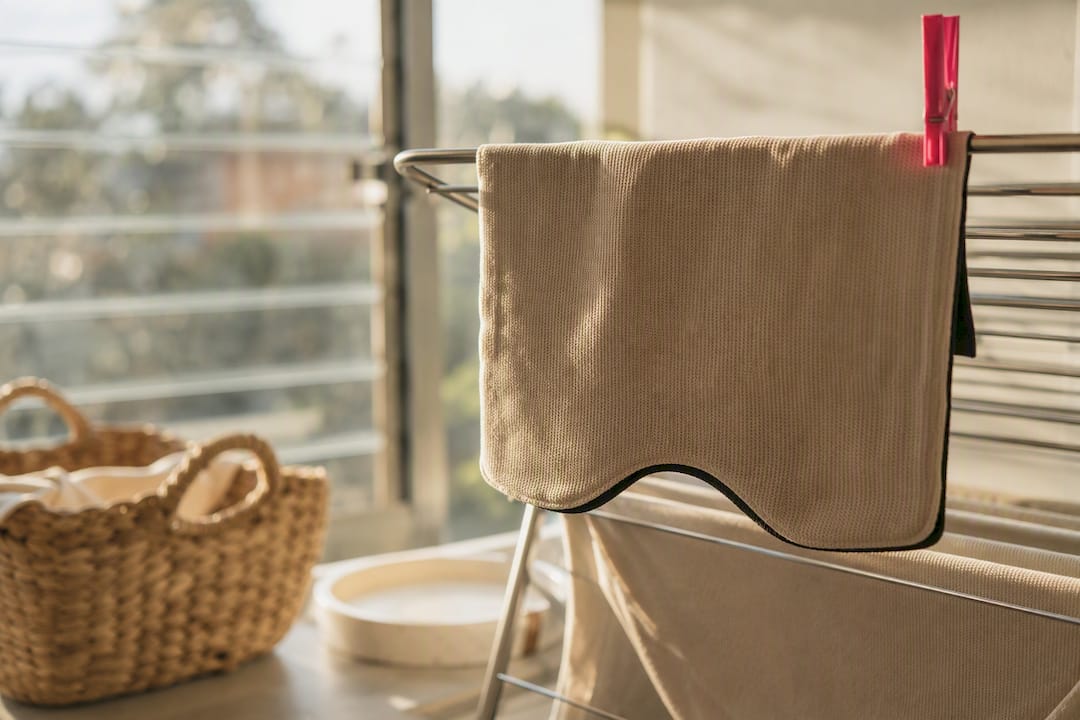 Absorbent textile air drying on rack