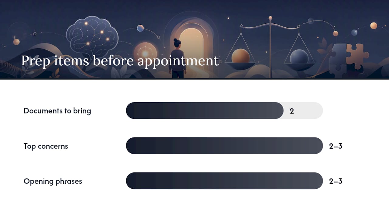How to use your results and briefing in a clinical appointment — overview diagram