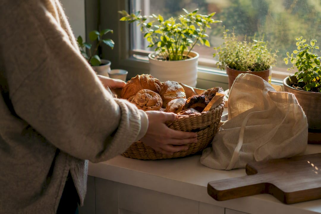 Baked goods package on neighborhood porch step