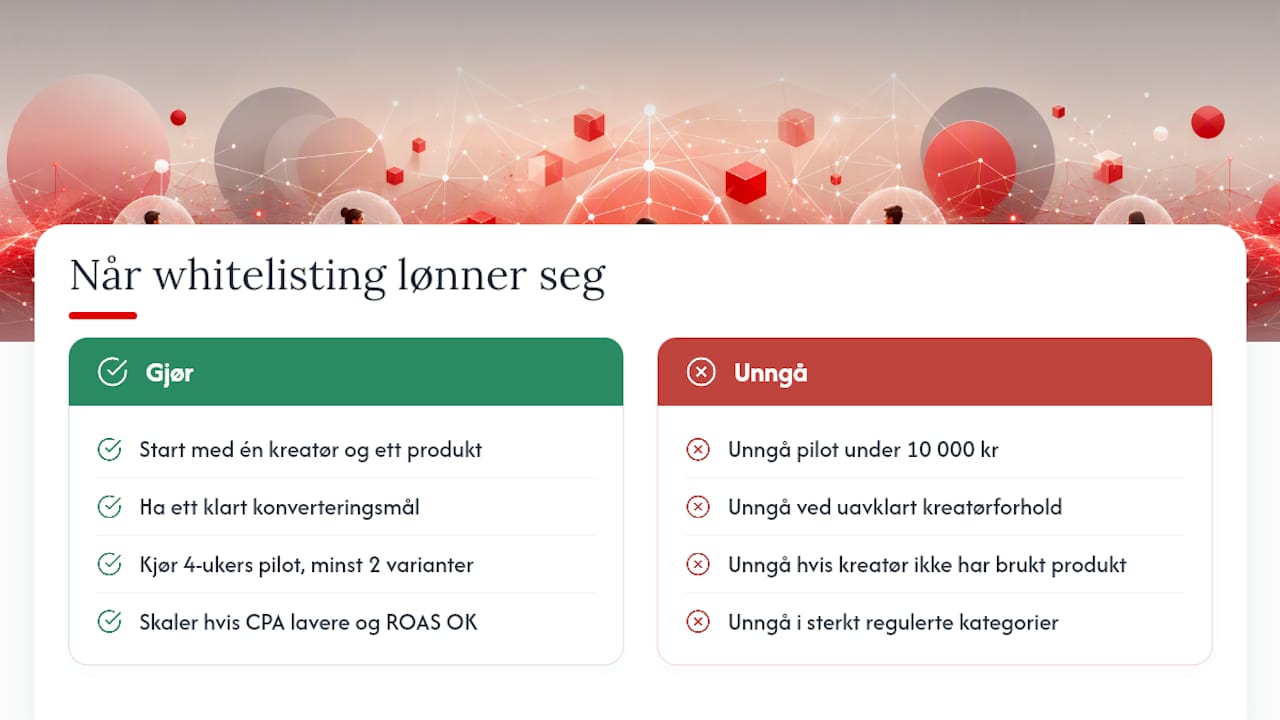 Halvtimes vurdering: når whitelisting lønner seg, og når det ikke gjør det — overview diagram