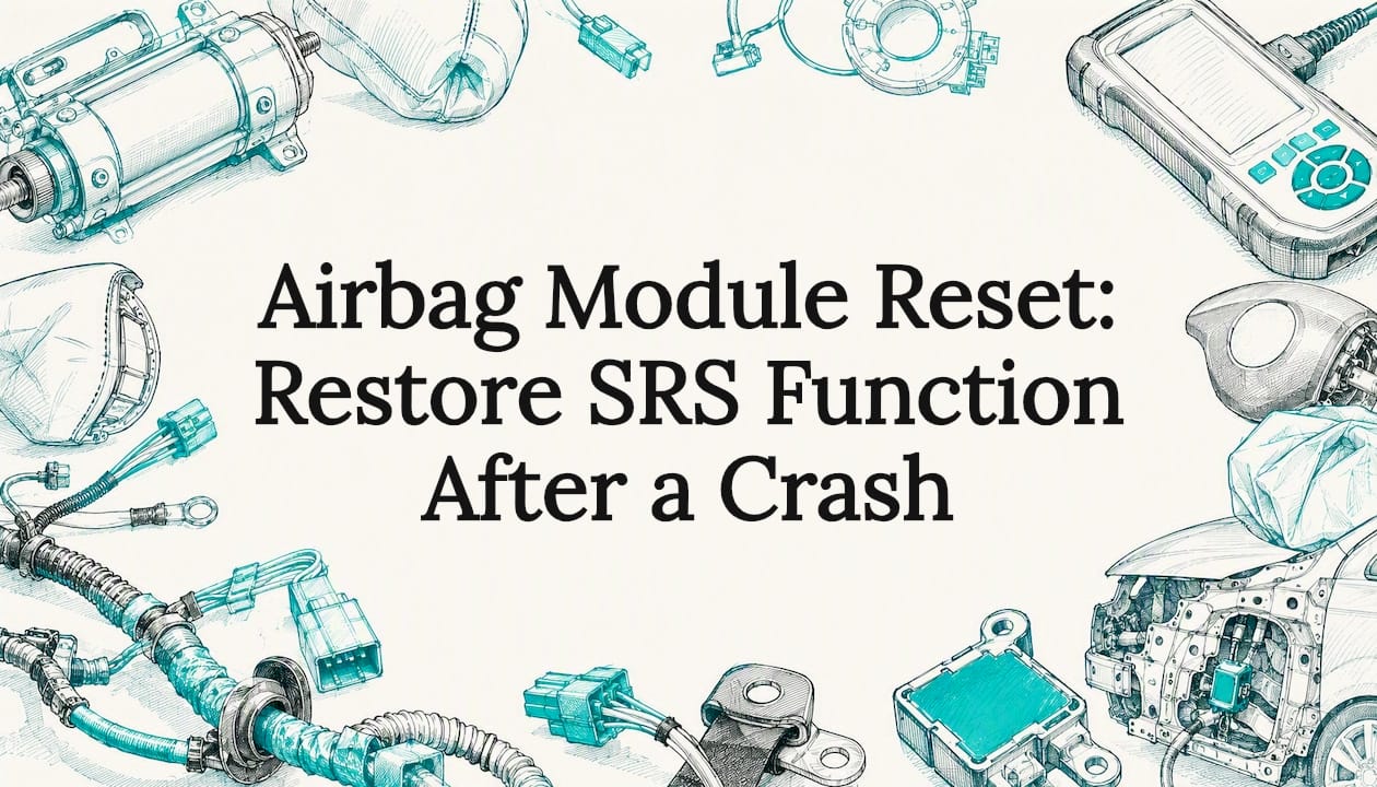 Decorative automotive airbag reset title card illustration