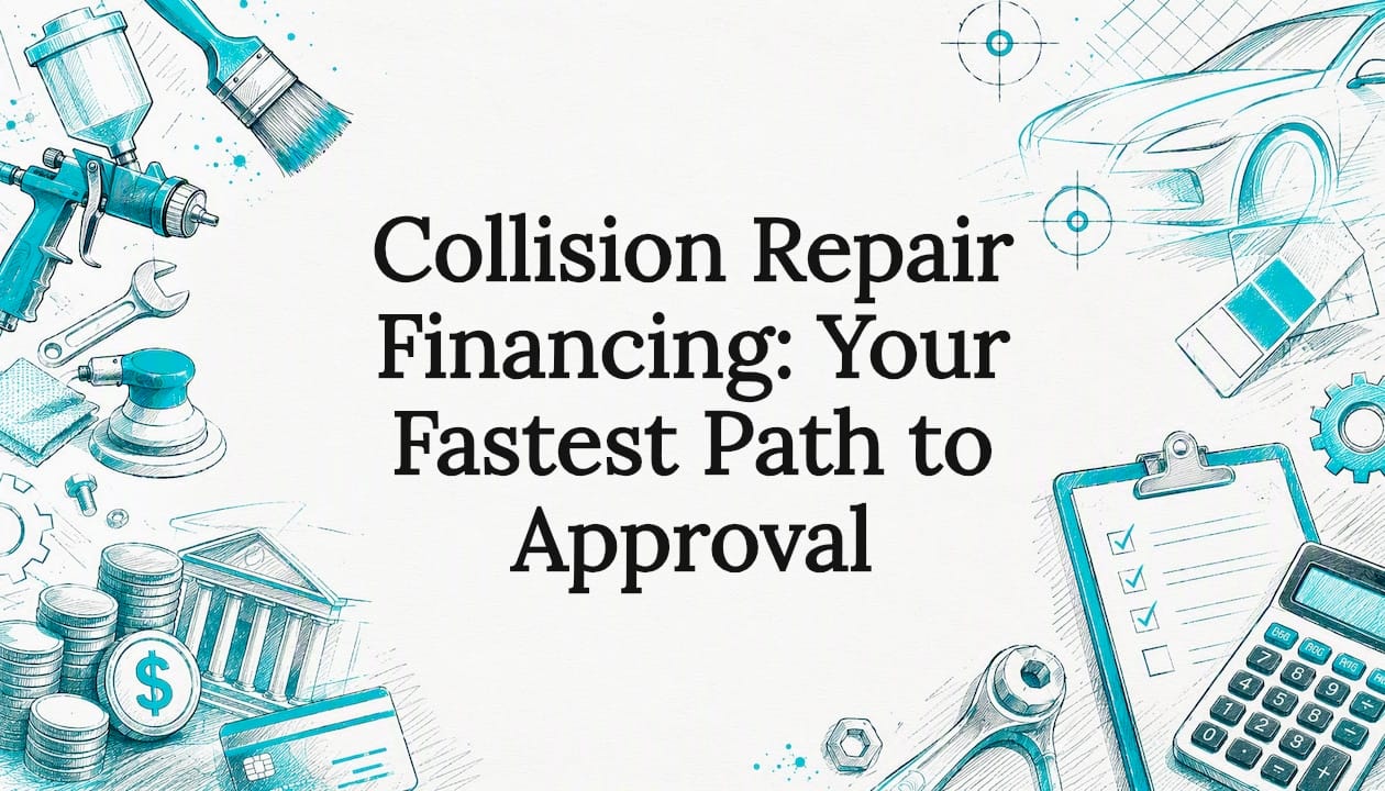 Decorative title card illustration for collision repair financing article