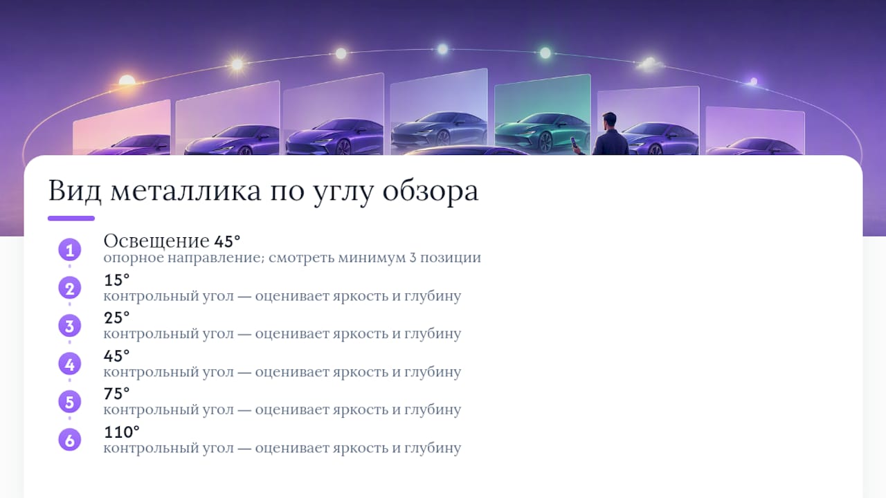 График зависимости яркости металлической краски от угла обзора