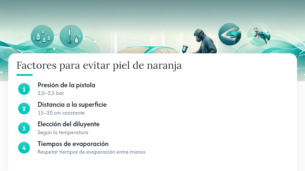 Esquema de ajustes de la pistola de pintura y condiciones de secado para lograr un acabado uniforme
