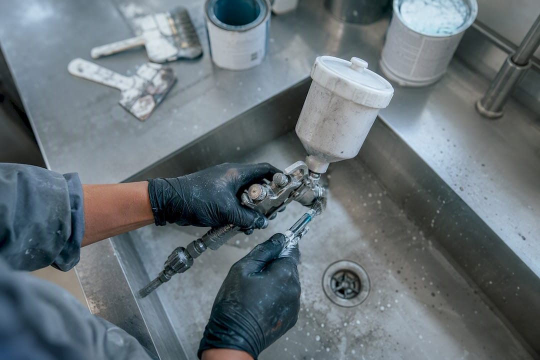 Limpieza manual de pistolas para pintar automóviles