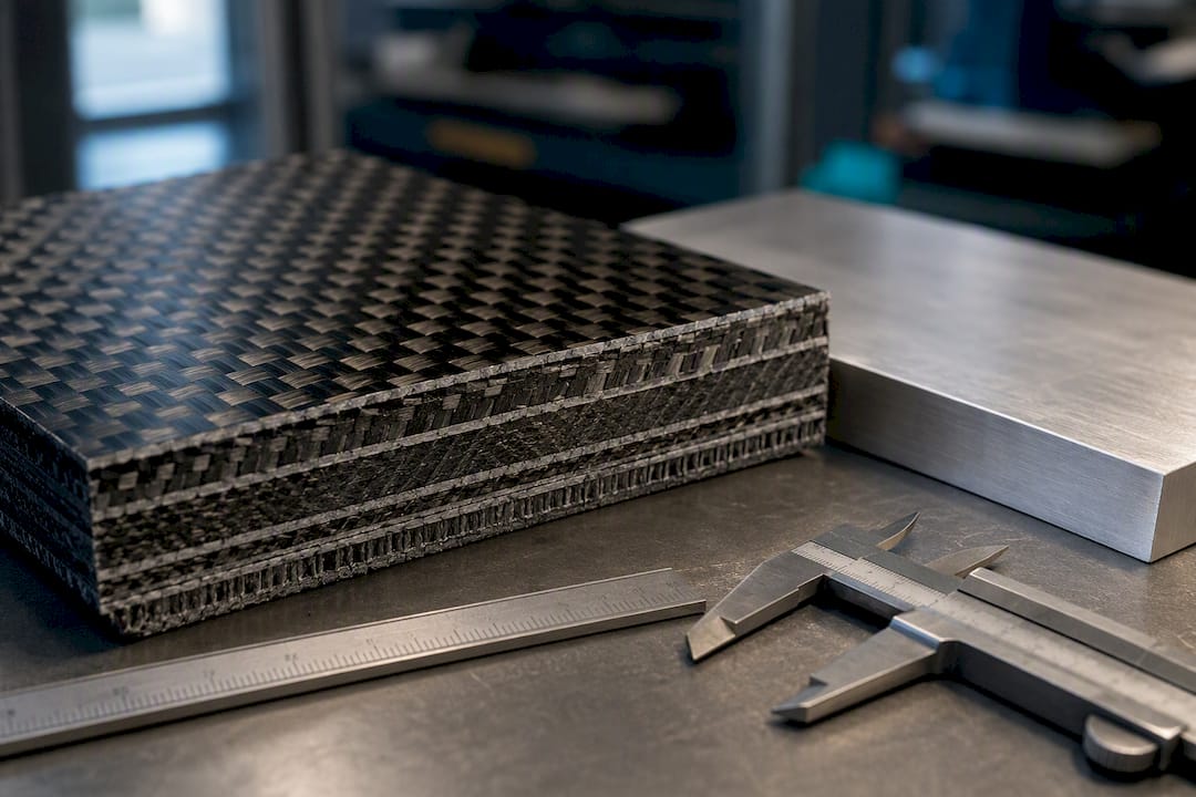 Layered carbon fiber and aluminum material samples